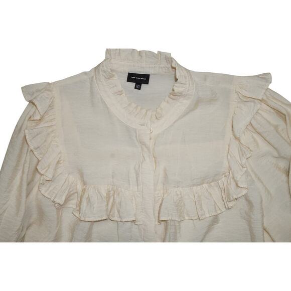 Who What Wear Cream Ruffle Blouse XXL – Romantic Long Sleeve Shirt, Feminine - Picture 2 of 6